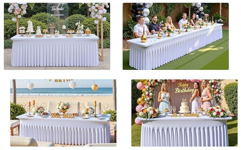 4 Pack Stretch Spandex Rectangle Tablecloths (4/6/8ft) – Washable, Stain Wrinkle Resistant Covers for Weddings, Parties, and Home Use