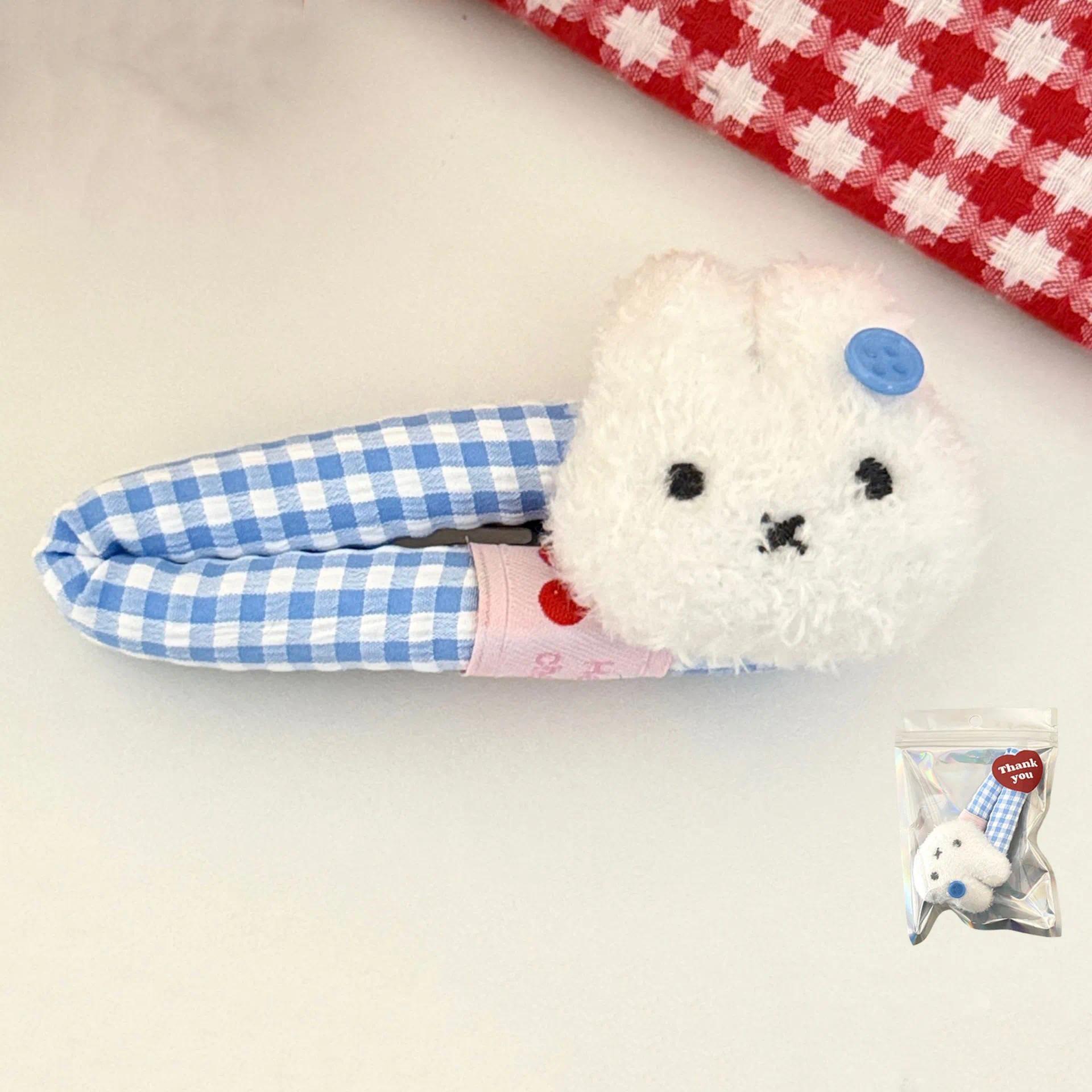 1/3 Pcs Cute Cartoon Plush Miffy Rabbit Checkered Hair Clip Sweet Fringe Side Bending Bending Clip Miffy Brand Hair Clip