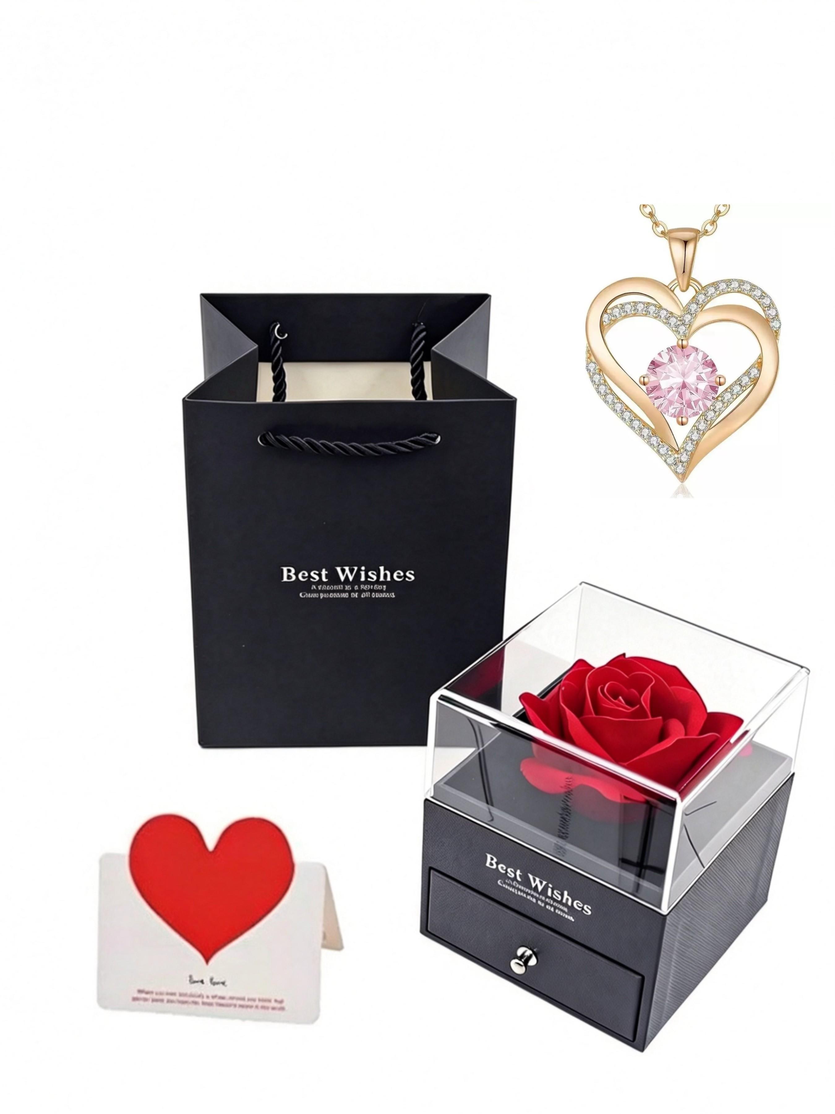 Single Rose Flower Gift Box Necklace Box, Heart-Shaped Personalized Collar Necklace Pendant, Love Card Gift Box, Unique Jewelry Packaging