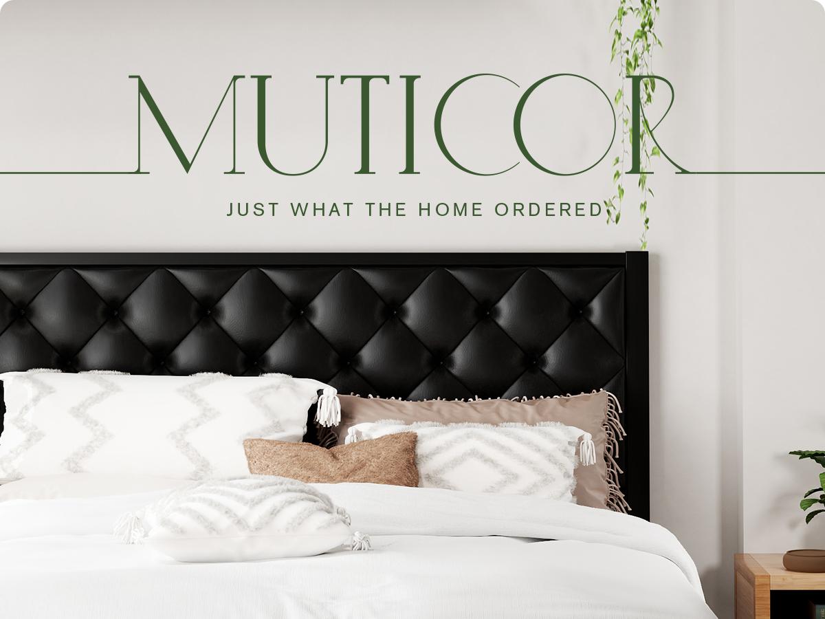 MUTICOR Metal Twin/Full/Queen/King Platform Bed Frame,Fabric Upholstered/Faux Leather Button Tufted Headboard【Frame Only No Mattress】17 Strong Slats Support, No Box Spring Needed,#TikTokShopBlackFriday #ChristmasGifts