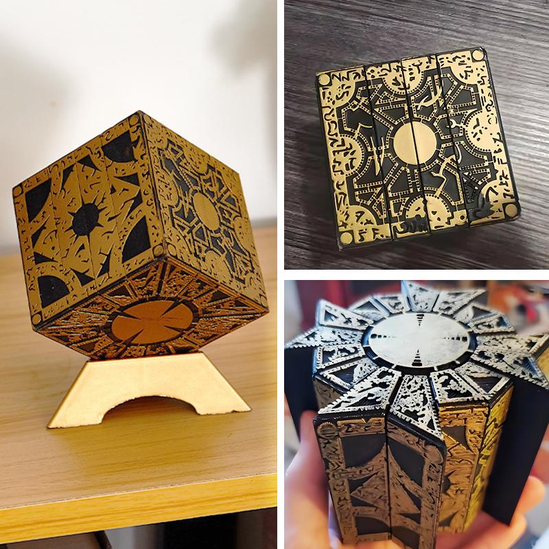 Functional Hellraiser Puzzle Box Detachable Deformation Lock Box with Base Horror Collectible Puzzle Solving Toy Decor