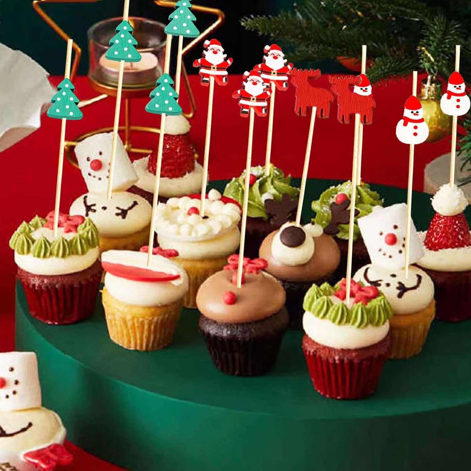 100 count Christmas  Picks, 4.7 inch Christmas Toothpicks, Santa Claus Snowman Xmas Tree   Charcuterie Skewers Fruit  Appetizer for christmas Holiday Party Supplies Decorations
