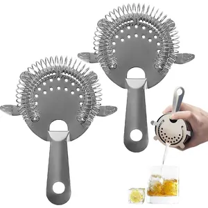 2Pcs Cocktail Strainer,4-Prong Stainless Steel Cocktail Strainer for Drinks,Bar Strainer for Bartending,Drink Strainer for Bartenders and Mixologists with High Density Spring (A-Silver2pcs)