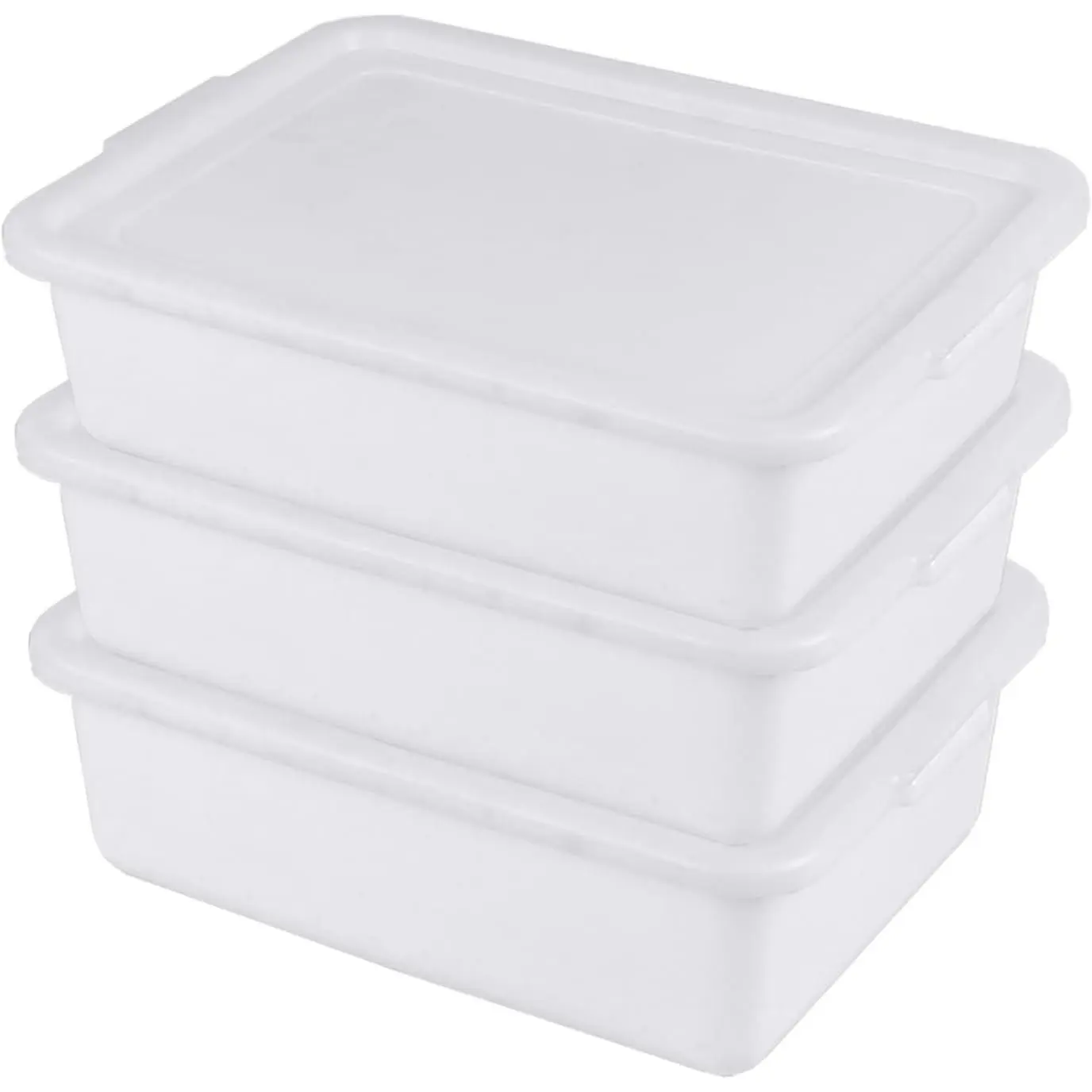 3-Pack 13 L Plastic Commercial Bus Tub with Lid, Restaurant Dish Tub White