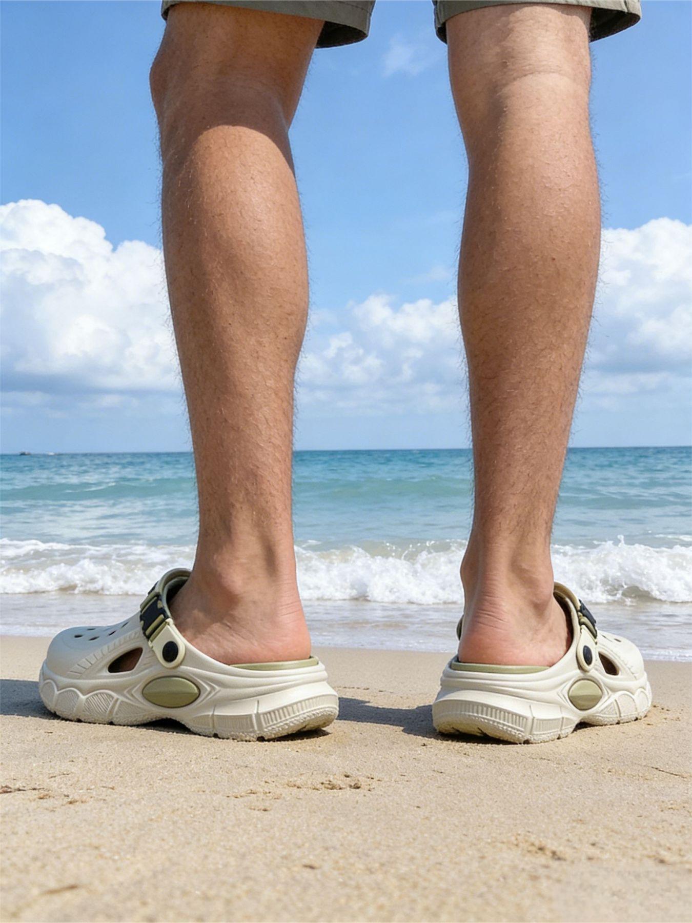 Trendy men's two-tone hole shoes with non-slip soles, quick-drying beach hole shoes, essential for summer seaside vacations and water activities