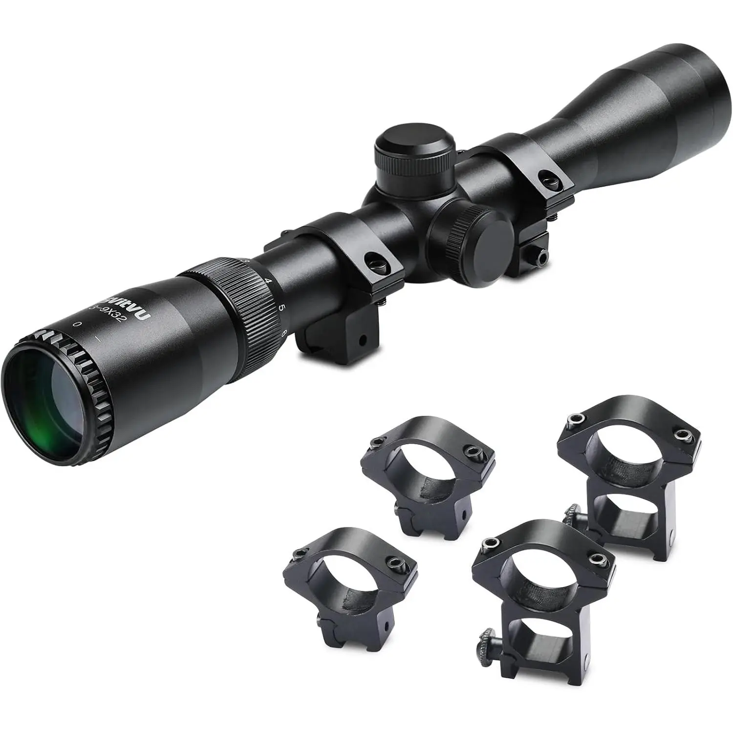 Air Scope with 3-9x Zoom, 32/40/50mm Green Lens, Fast Focus Eyepiece, Free Ring Mounts & Optics Crosshair Reticle