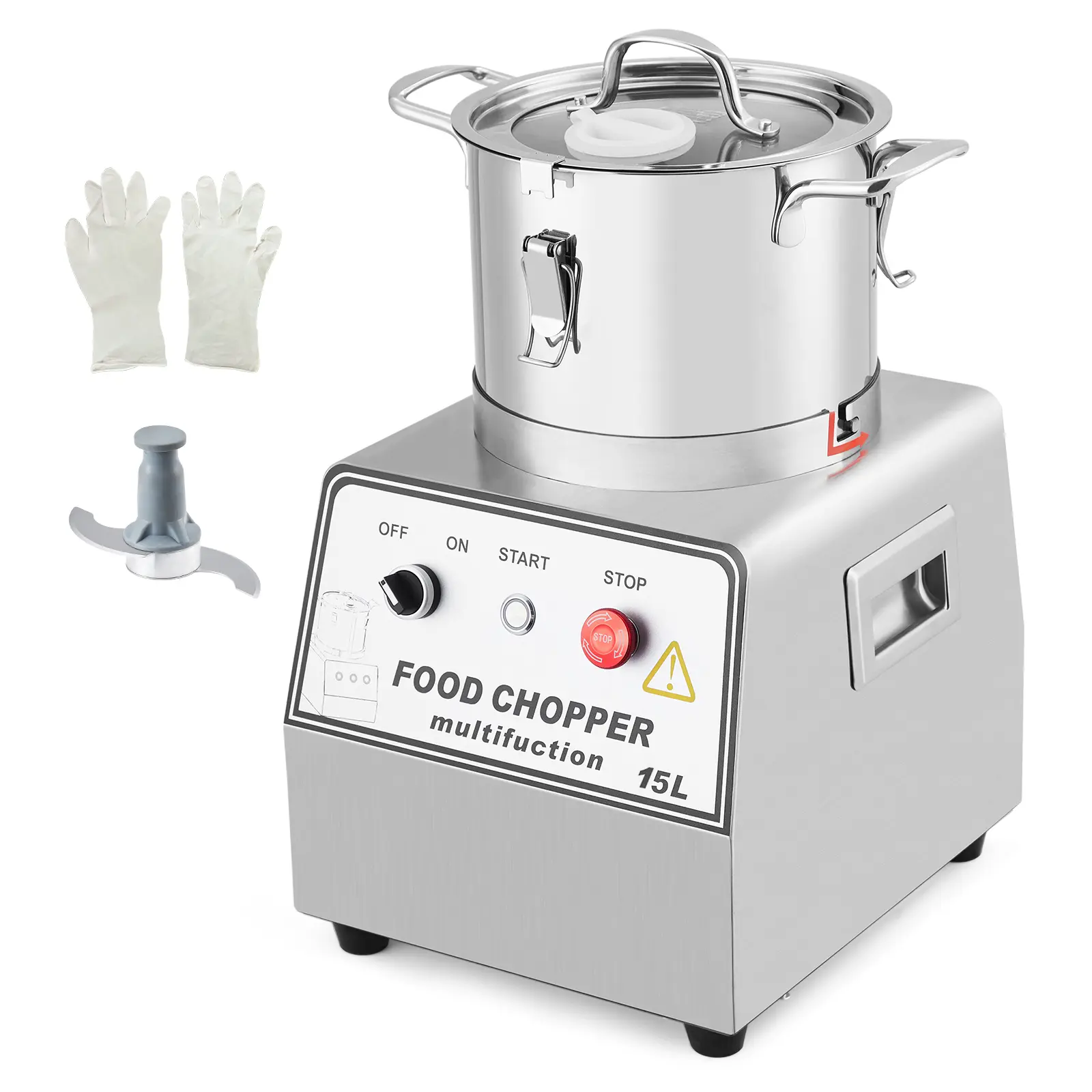 1400W Commercial Food Processor 16 Quart, Stainless Steel Electric Meat Grinder & Vegetable Chopper, Heavy Duty Blender for Fruit Grains Nuts, 110V with Gloves