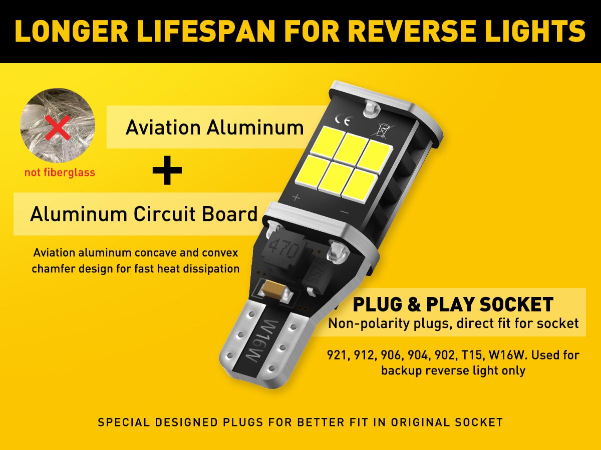 AUXITO 912 921 LED Bulb for Backup Light Reverse Lights High Power 2835 15-SMD Chipsets Error Free T15 906 922 W16W Bulbs, 6000K White Daytime Running Lights (Upgraded, Pack of 2) AUXITO 912 921 LED Bulb for Backup Light Reverse Lights High Power 2835 15-SMD Chipsets Error Free T15 906 922 W16W Bulbs, 6000K White Daytime Running Lights (Upgraded, Pack of 2)