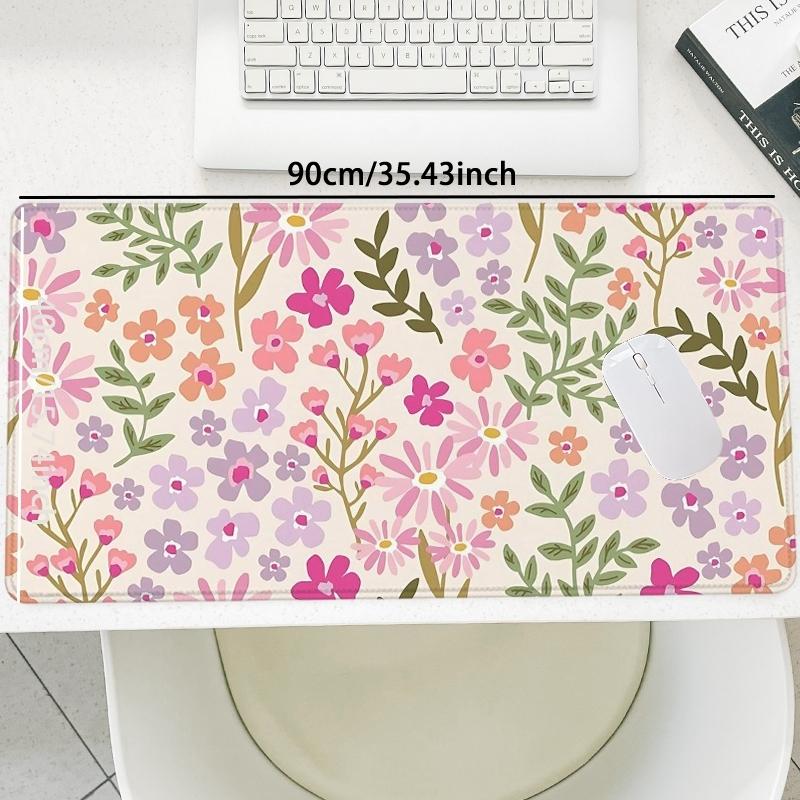 Floral Pattern Mouse Pad, Rectangular Macaron Color Gaming Mouse Pad, Non-Slip Rubber Base Stitched Edges, Desk Mat for Desktop Laptop Office, Desk Accessories