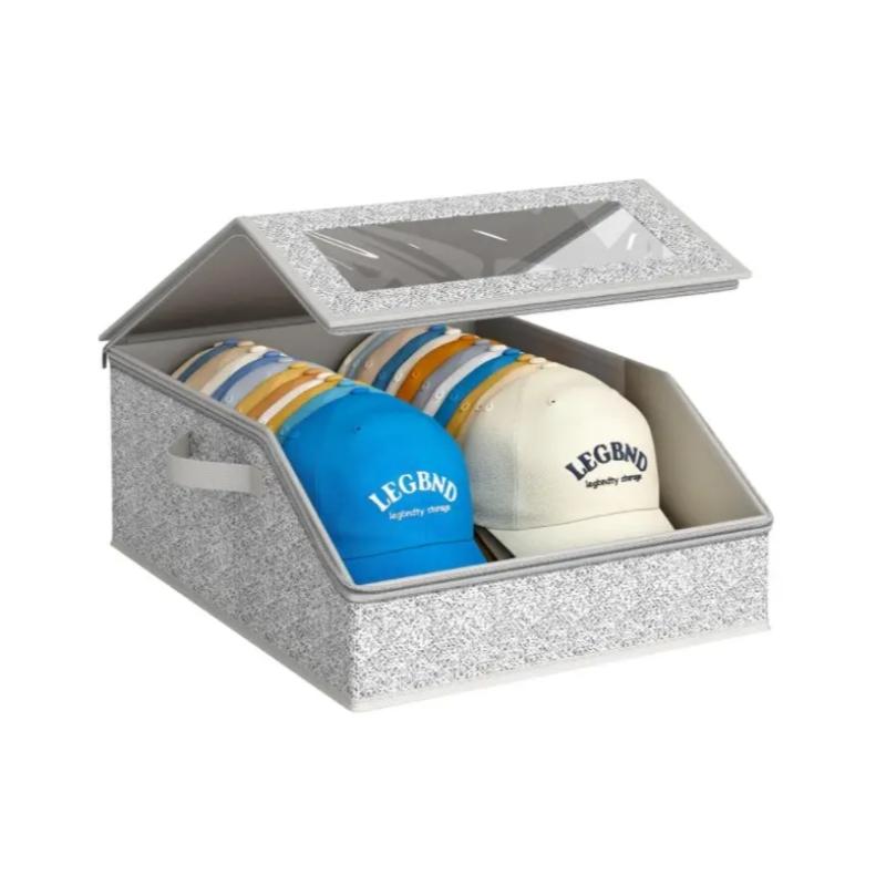 Stackable Baseball Cap Storage Box, Holds Up to 24 Hats, Durable Transparent Hat Rack, Wide Mouth Cardboard Design, Ideal for Closet or Bedroom