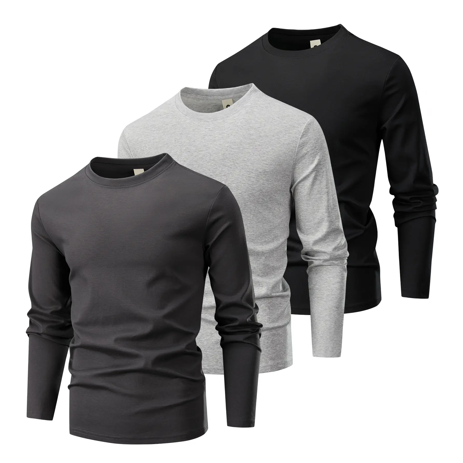 3-Pack Men's Spring & Autumn Cotton Long Sleeve T-Shirt Stylish Casual Commuter Shirt Suitable for Outdoor Sports Vacation Ideal Gift for Boyfriend/Husband Menswear Streetwear Top Long Sleeve Unisex Tshirt Base Layer Layering Basic Tee