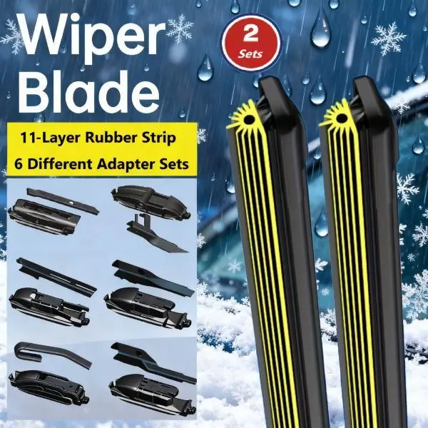 Car Front Window Wiper Blade, 11-Layer Rubber Strip, 6 Different Adapter Heads, Fits 99% Left-Hand and Right-Hand Drive Vehicles