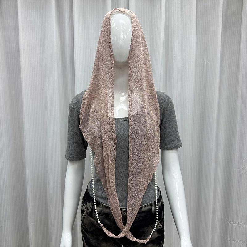 Pearl chain bright silk hooded scarf summer breathable sun protection veil
