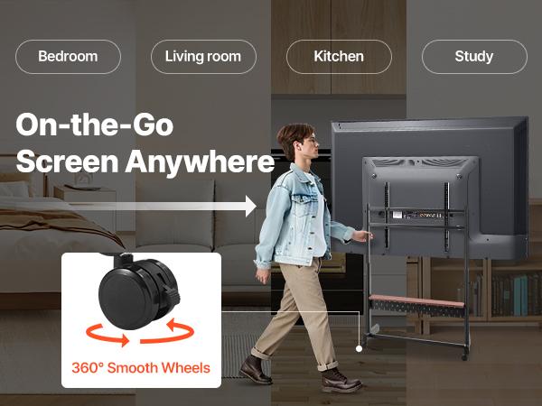 VEVOR Rolling TV Stand, Mobile TV Cart for 55-100 Inch Screens, Height Adjustable Portable Monitor Stand with Tray, Holds up to 205 lbs for Living Room, Bedroom, Office, Outdoor Max VESA 800x 600 mm