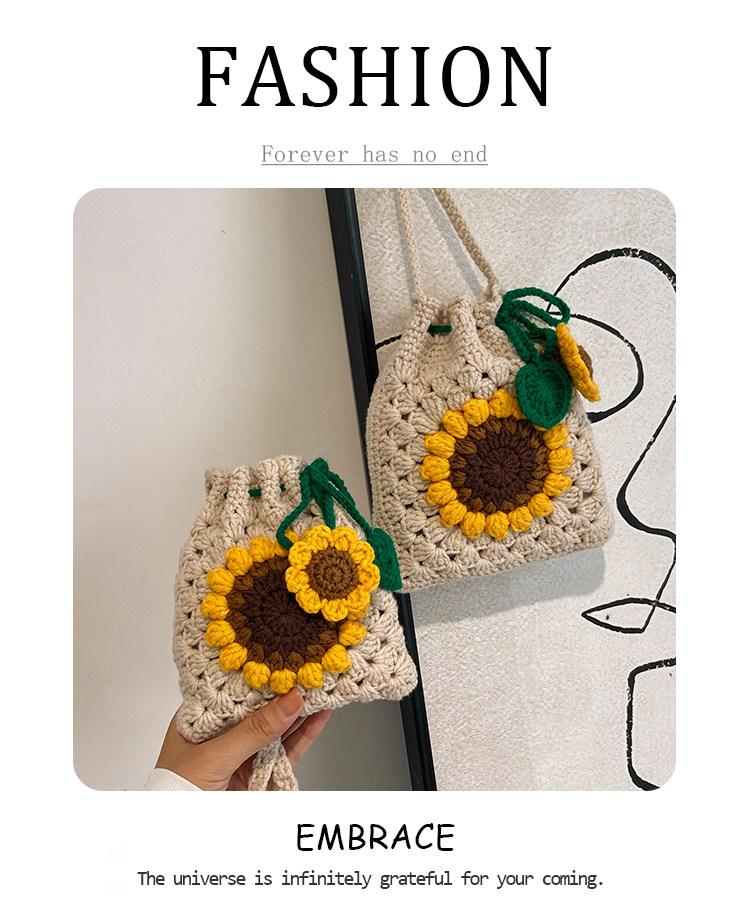 Handmade Crochet Sunflower Bag, Cute Boho Drawstring Crossbody Purse for Women, Cottagecore Woven Phone Pouch Your New Favorite Summer Accessory!  Handmade Crochet Sunflower Purse | Boho Cottagecore Aesthetic | TikTok Viral