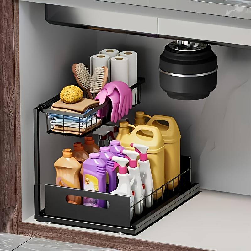 Under Sink Cabinet Pull Out Organizer, 2-Tier Slide Out Storage Shelf for Kitchen & Bathroom Counter Cabinet