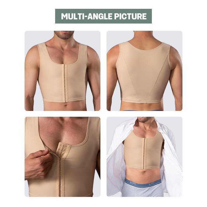 Men's Shapewear Recovery Corset - Menswear Slim Fit Multi-Size Underwear Vest with 3-Row Buckle, Chest Compression, Back Sculpting for Post-Operation Use