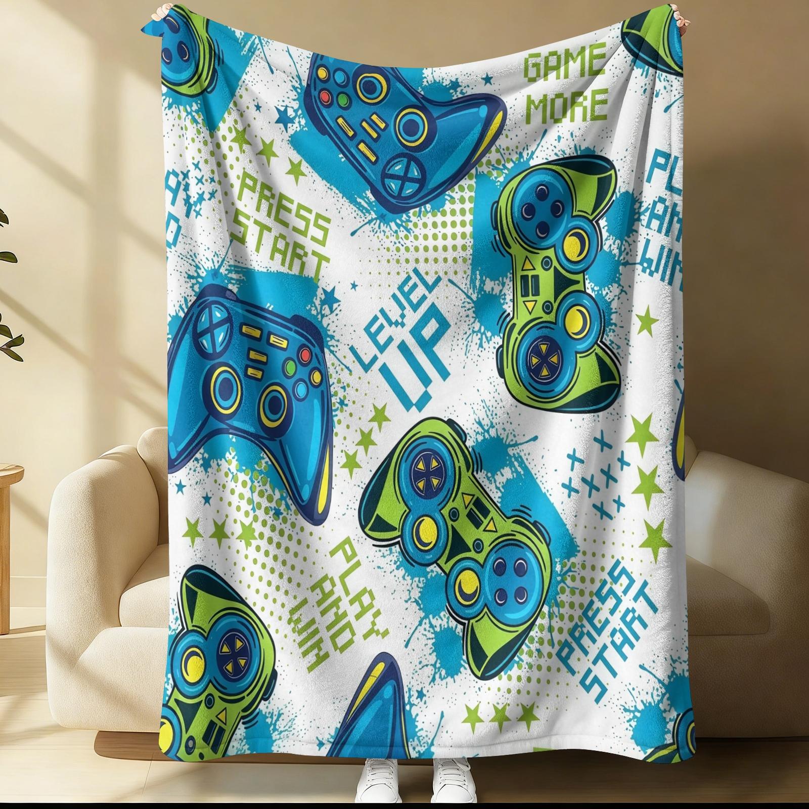Multi-Style Gamer Throw Blanket, Soft Skin-Friendly Plush, Lightweight Cozy, Video Game Controller Print, for Couch Bed Office, All Seasons, for Boys Girls Teens, Aesthetic Room Decor