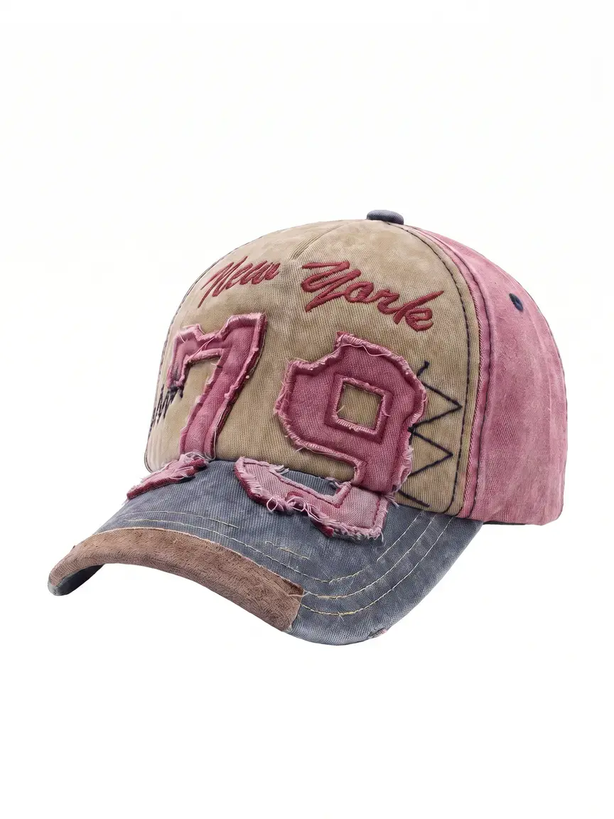Vintage Patchwork Embroidered Baseball Hat, Casual Cap, Truck Driver's Hat With Colorblock, Embroidery, Vintage Number, Lightweight & Adjustable Size' MusicFest Y2KFest Back To School Autumn Halloween Halloween Winter Ball Cap