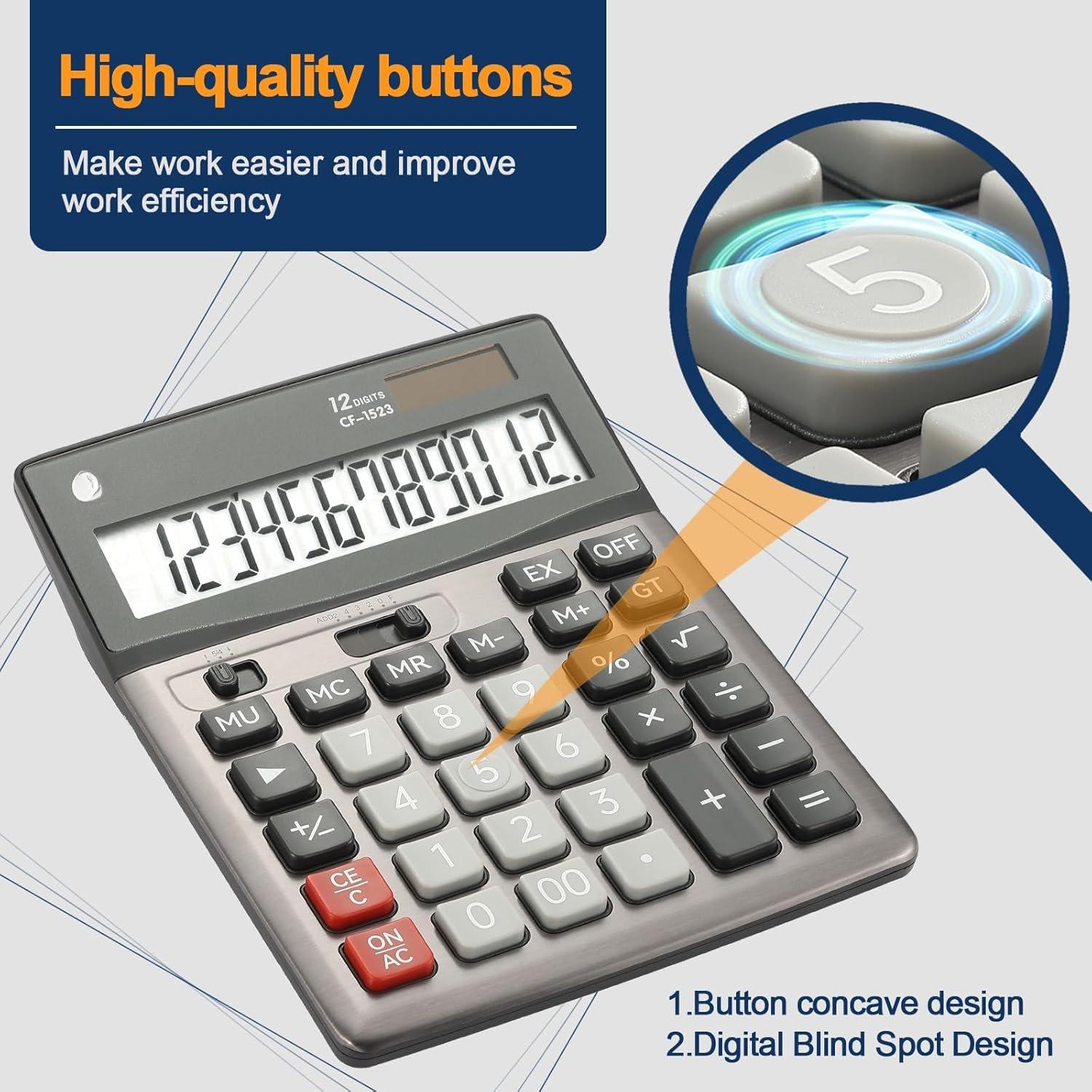 Desktop Calculator 12 Digit with Large LCD Display Big Buttons Basic Standard Function Solar Calculator with Desk Calculators for Office School CF-1523 Desktop Calculator 12 Digit with Large LCD Display Big Buttons Basic Standard Function Solar Calculator with Desk Calculators for Office School CF-1523