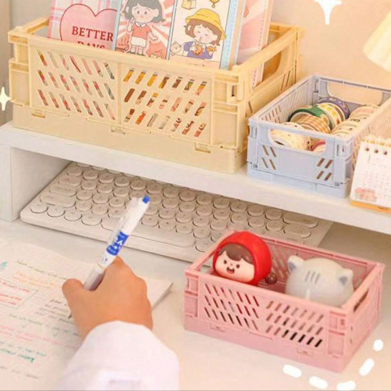 Folding Storage Basket, Collapsible Desktop Organizer, Ideal for Organizing Essentials & Cosmetics, Compact Design for Efficient Space Utilization