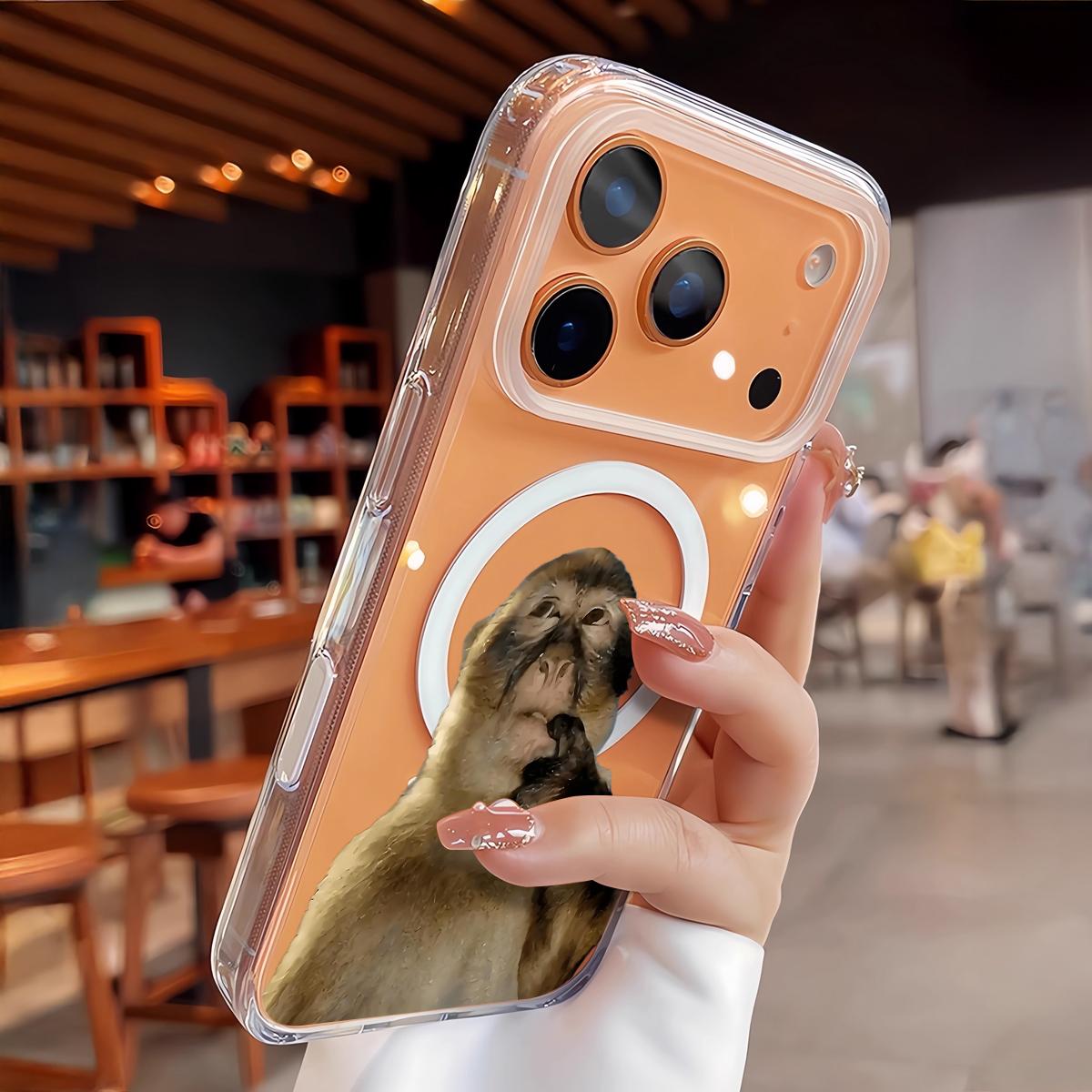 Cute Monkey Pattern Magnetic Transparent Shockproof Ultra-Thin Luxury iPhone X Xsmax 11 12 13 14 15 16 17 Pro Max Plus Air MagSafe Phone Case Cover