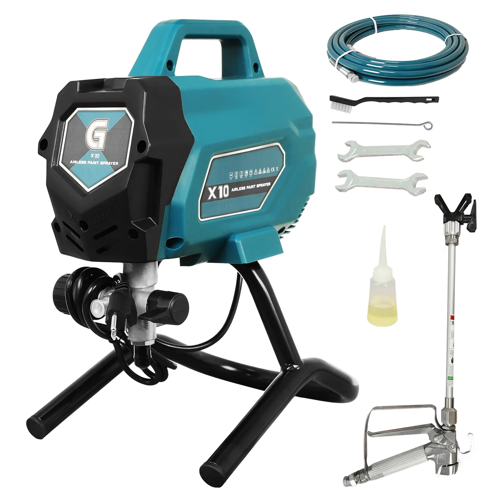 Garvee 750W Airless Paint Sprayer, 3300 PSI Electric Spray System with Adjustable Pressure, Direct-from-Bucket Suction, 0.32 GPM Flow, 25 ft Hose, 517 Tip and 11 in Extension Pole for Walls, Ceilings, Cabinets, Furniture, Fences, Garages and Home Projects