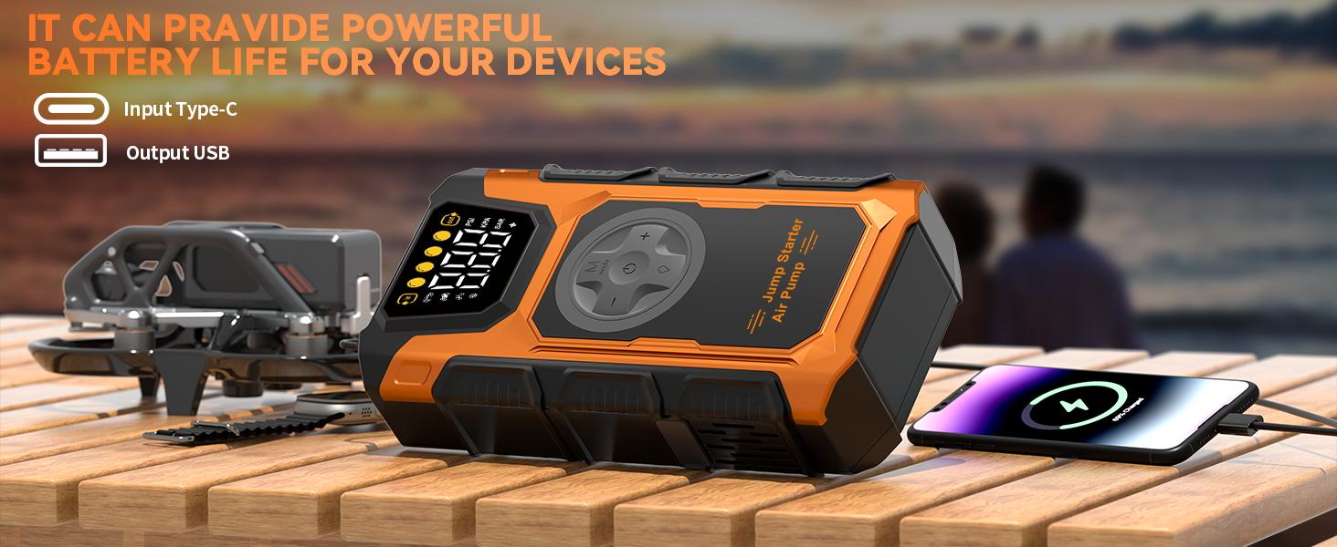 13800hAm the 10 in 1 the 7000A Car Jump Starter with Air Compressor,Battery Jumper Starter Portable with 150PSI Tire Inflator 12V Jump Box with LCD Display,Flashlight,Storage Case (Up 11.0L Gas/9.0L Diesel Engine