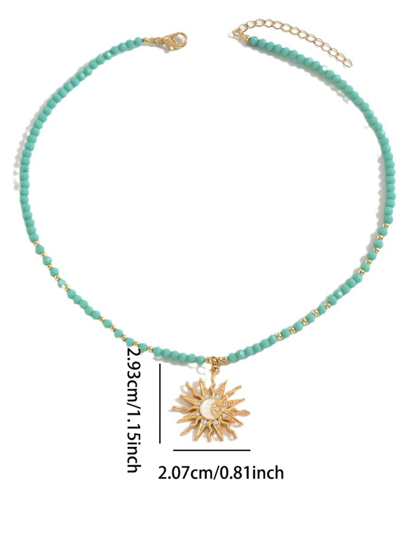 Boho Style Necklace with Turquoise Beads, Elegant Women's Jewelry, Perfect Gift for Her, Daily Wear Accessory, Geometric Pattern, Dainty Boho Necklace