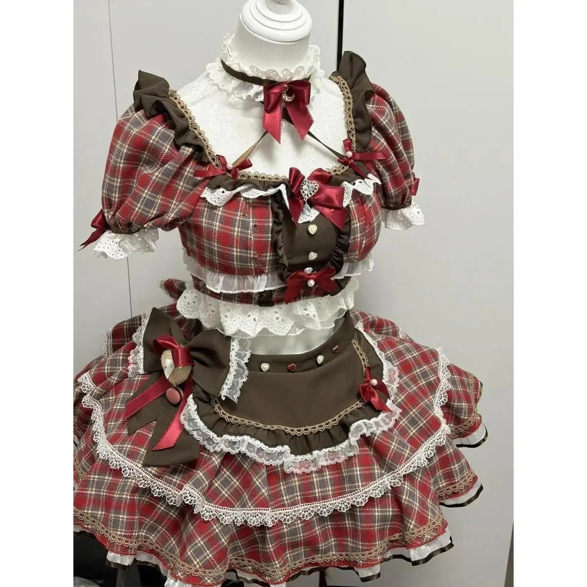 Summer Punk Harajuku Plaid Denim Patchwork Bat Wing Cami Mini Skirt 2 Piece Set Women Slim Fit Ruffle Eyelet Clubwear Outfit