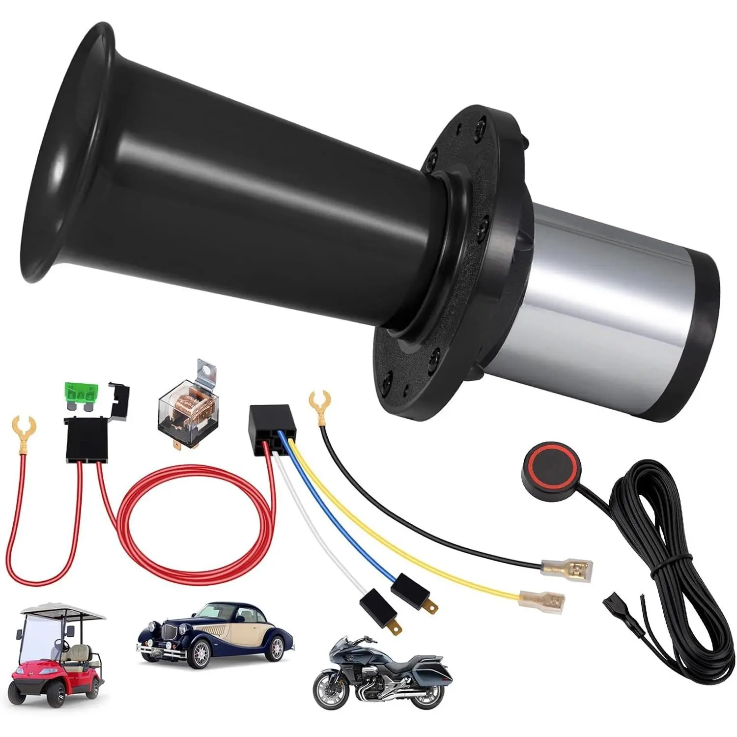 12V High Volume Antique Classic Ahooga Car Horn, Car Accessories with 12V Power, Includes Wires and Button, 115dB Vintage Old School Air Horn for Golf Cart, Truck