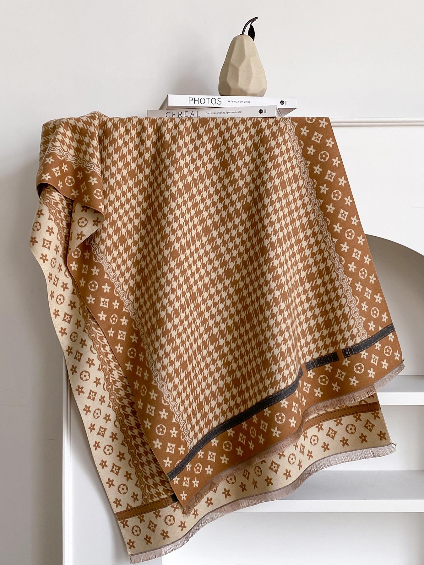 Women's Fashion Elegant Plaid Scarf with Fringe Decoration, Soft Warm Shawl for Fall & Winter, Stylish Accessory for Women and Girls, Blanket Scarf