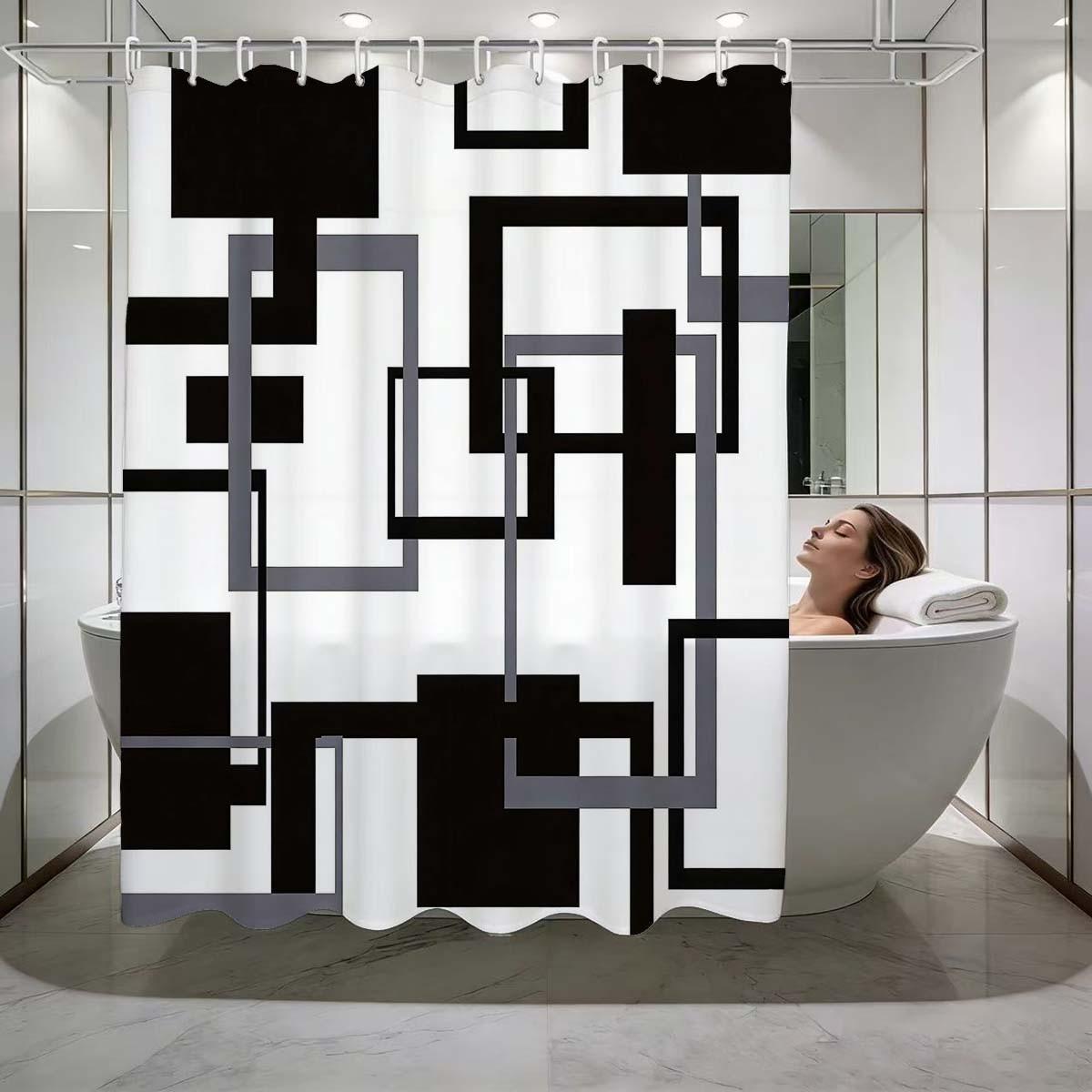 Abstract Shower Curtain, Modern Bathroom Decor, No Drilling, 12 Hooks, Multifunctional Bath Divider, Gift Idea
