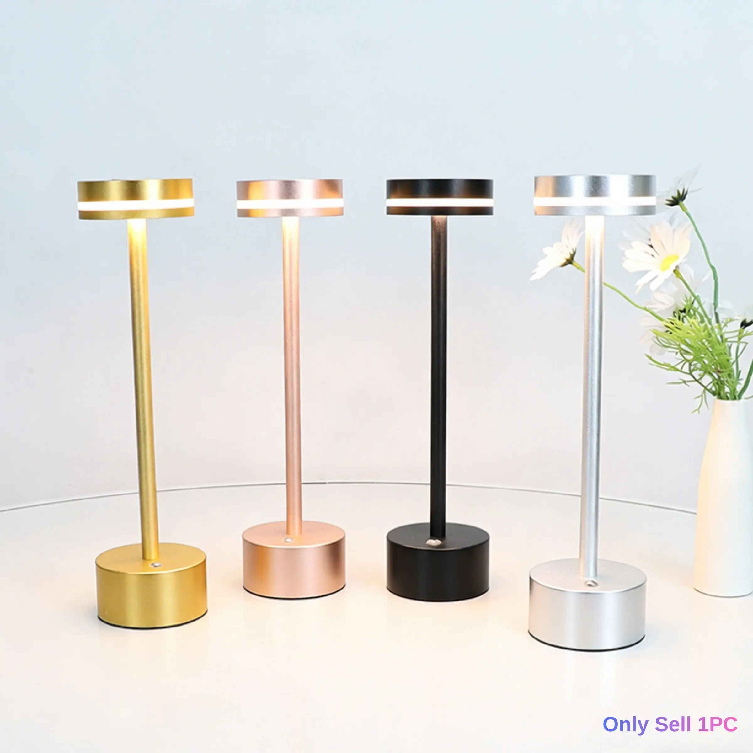Modern Style Metal Cordless Touch Table Lamp, 3 Colors Light and Stepless Dimming, USB Rechargeable Art Decor Night Light, Suitable for Bedroom, Living Room, Reading and Gift