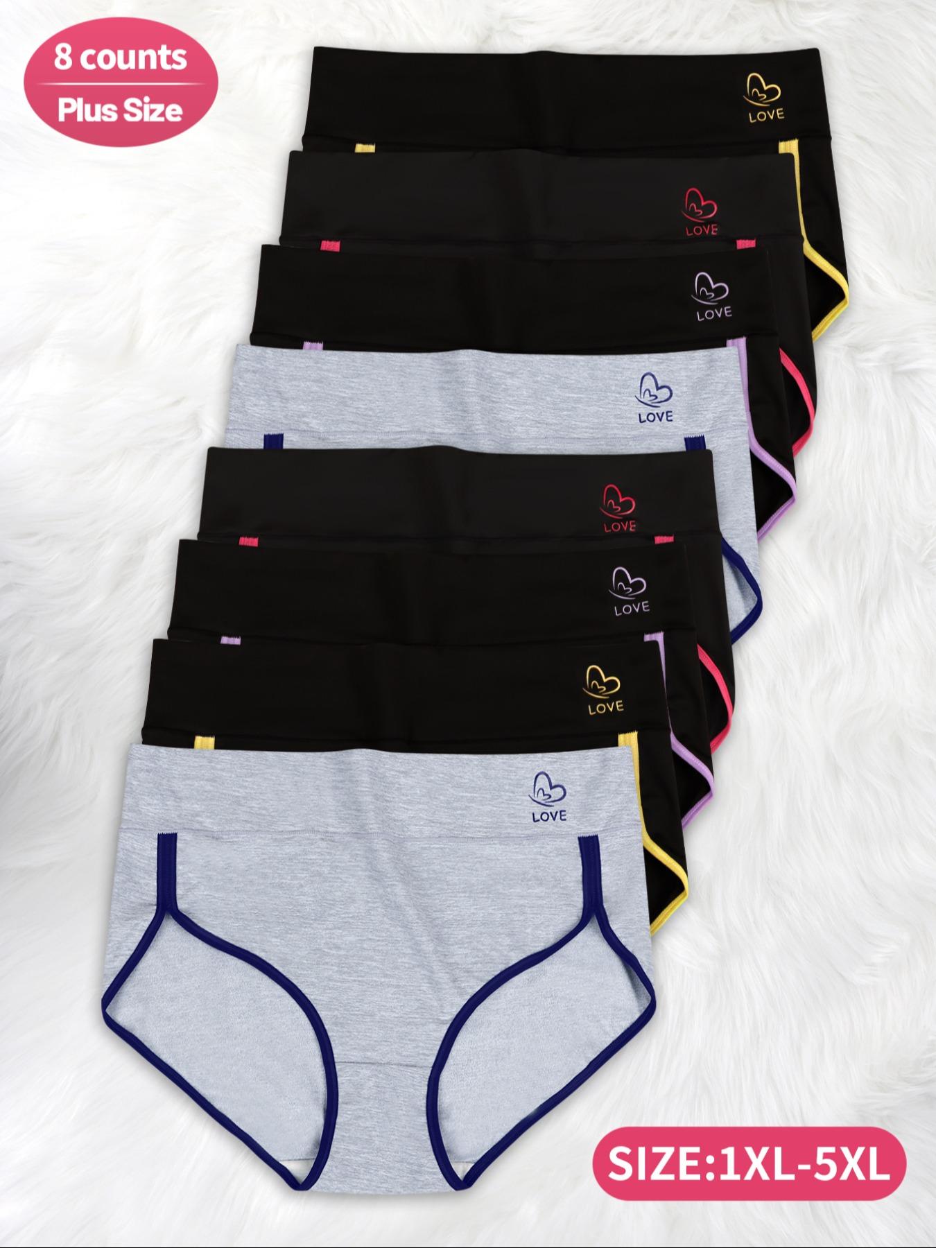 【Plus Size】 Butterfly & Letter Print Contrast Binding Brief, Fashion Breathable Underwear, Soft Comfy Breathable Panty for Daily Wear, Women's Underwear for All Seasons