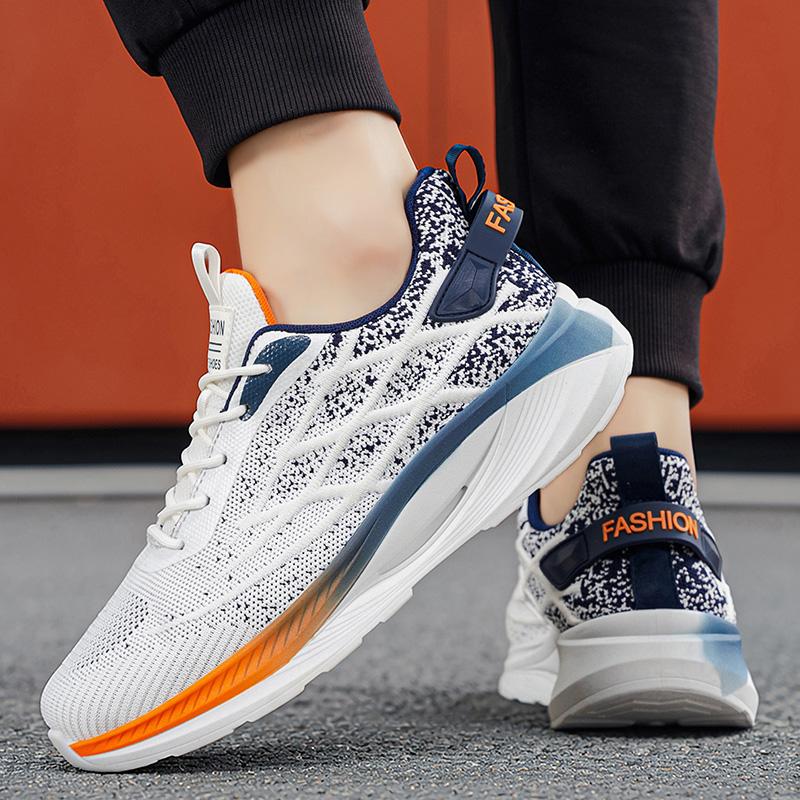 Men's Casual Running Shoes, Flyknit Mesh Upper, Breathable Low Top Sneakers, Comfortable Fit, Ideal for Daily Wear, All Seasons