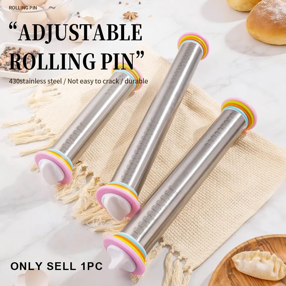11/14/17-Inch Adjustable 430 Stainless Steel Rolling Pin for Baking with Measurement Scale, Essential Kitchen Utensil, Baking Tools, Baking Supplies