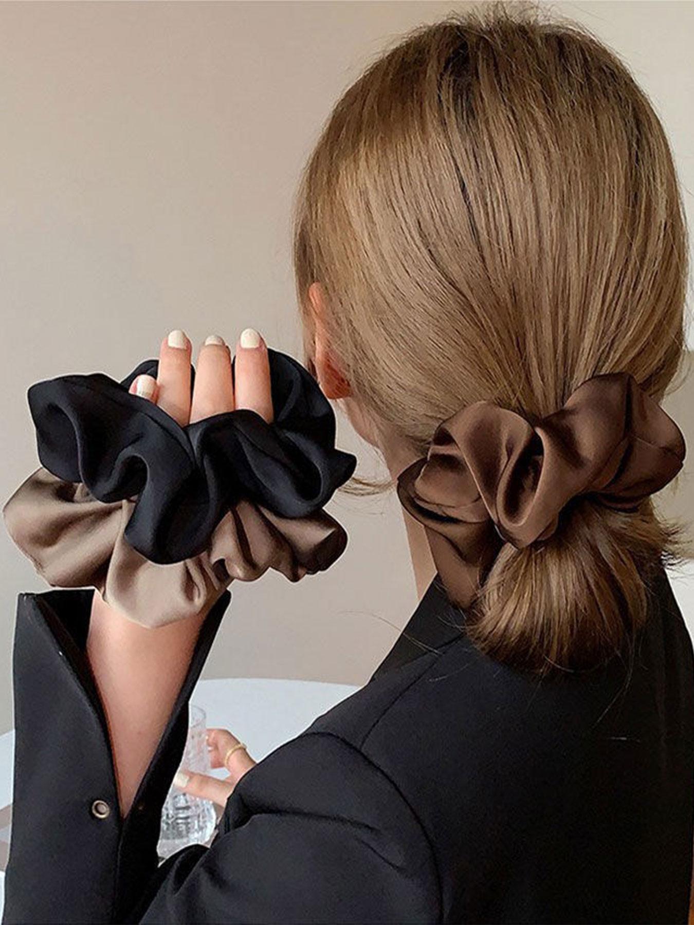 Elegant Satin Hair Ties Set, 3pcs High-Quality Women's Hair Accessories, Vintage Simple Style, Perfect for Styling Buns & Ponytails