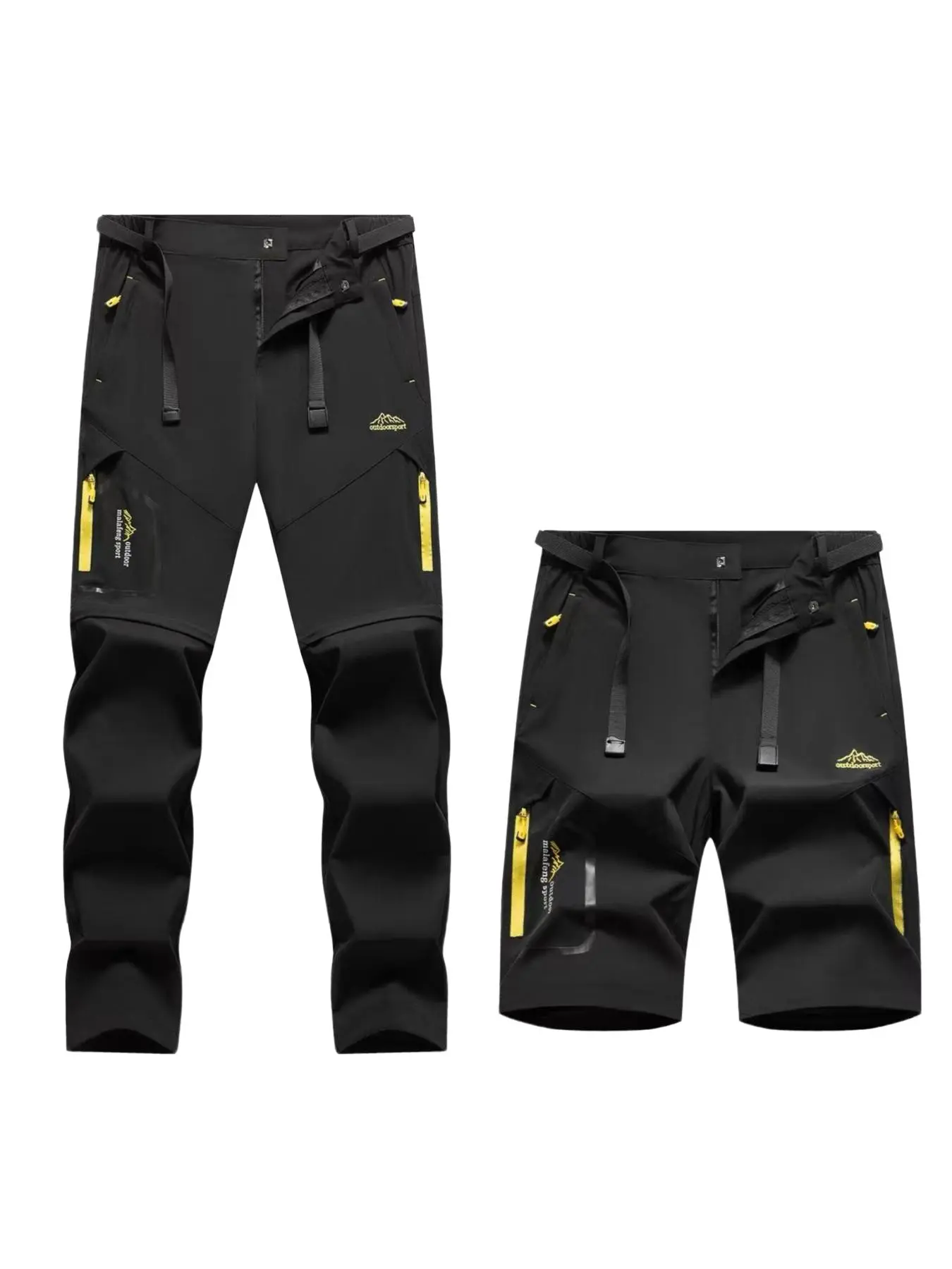 Men's Detachable Zipper Hiking Pants, Lightweight Quick-Dry Waterproof Outdoor Long Pants, Removable Legs Multiple Pockets Camping Climbing Workwear