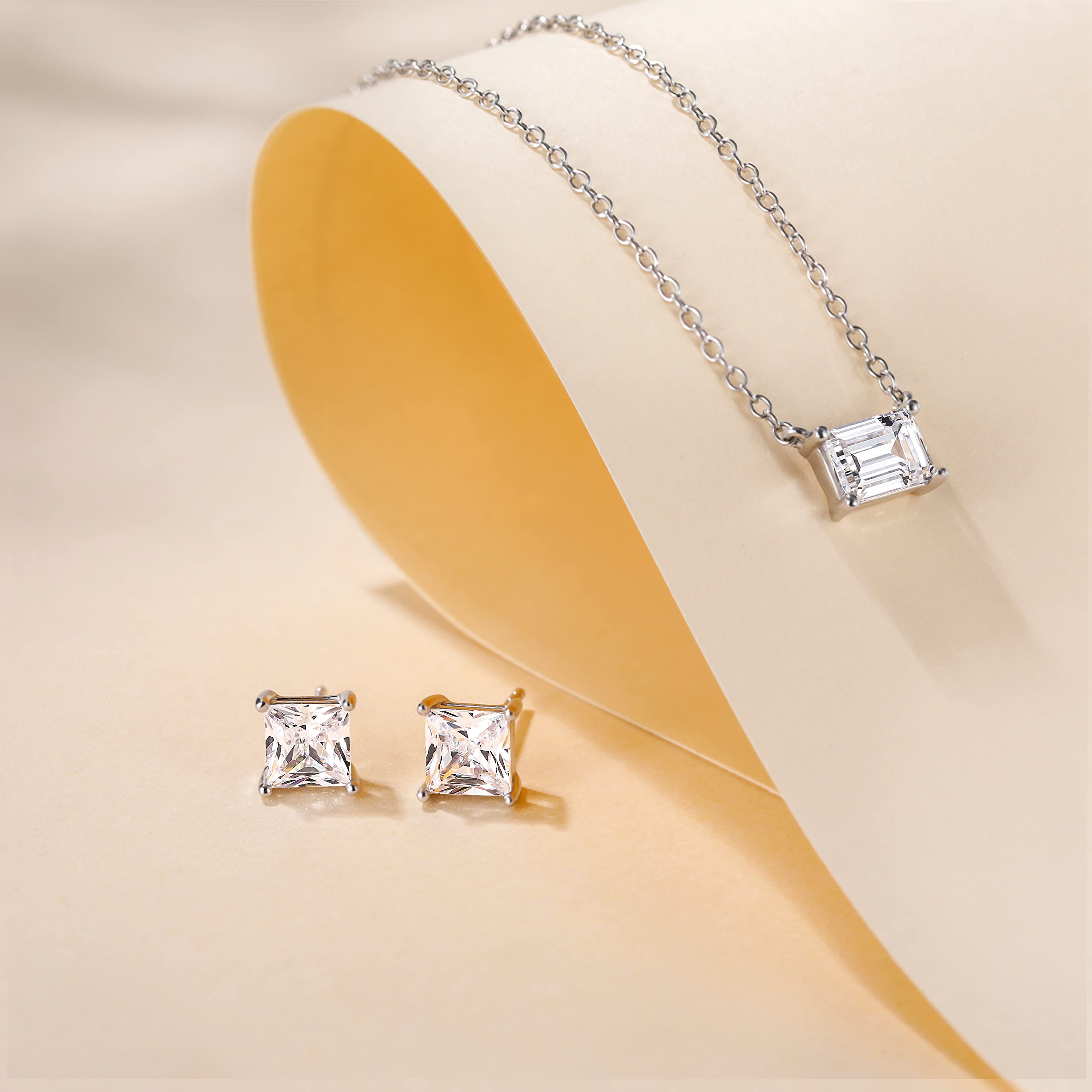 EAMTI 1 Carat*2 Princess Cut 925 Sterling Silver Cubic Zirconia Stud Earrings for Women CZ Stud Small Cute Earrings Hypoallergenic