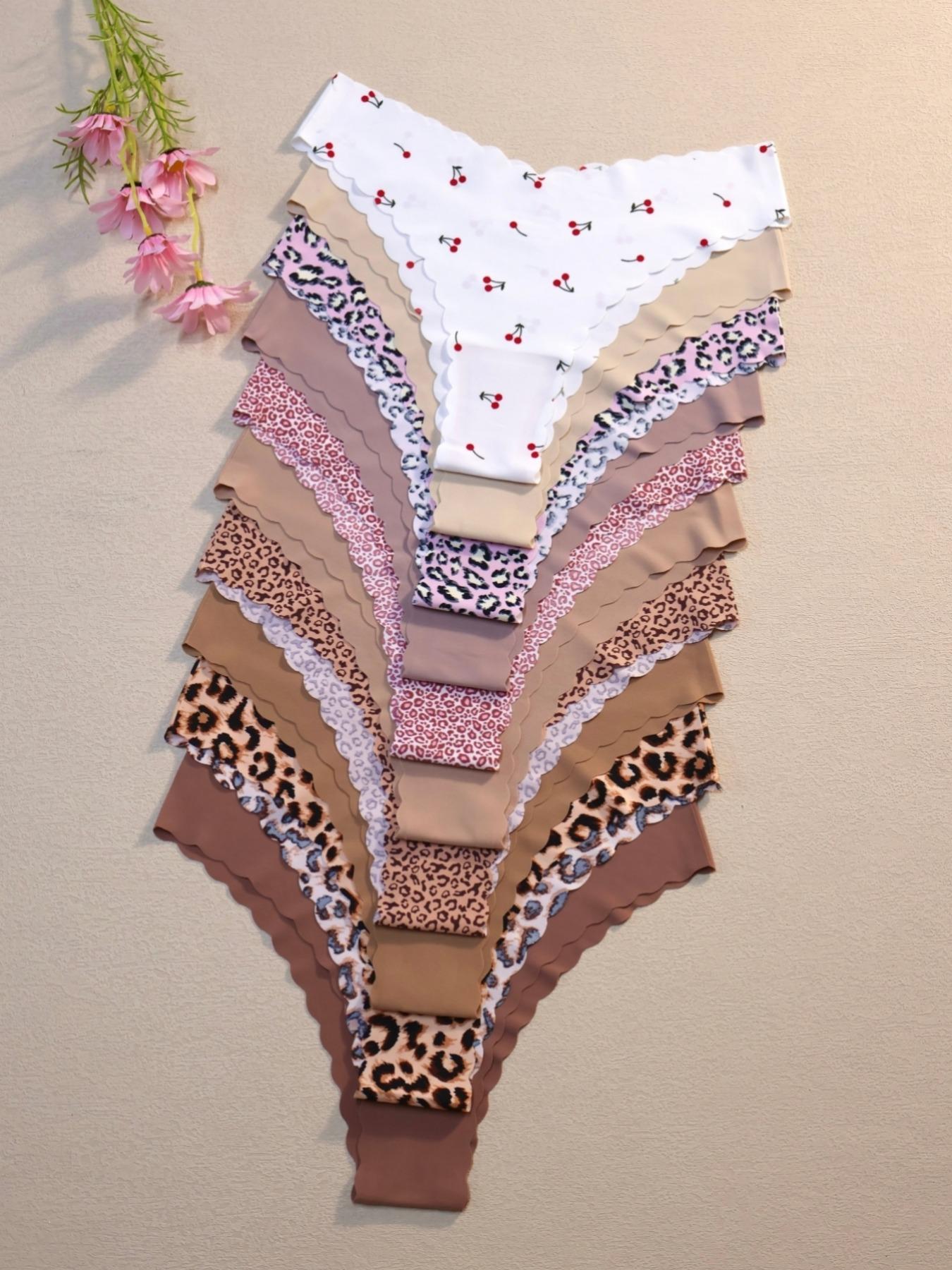 Women's Seamless Wave Design Leopard Underwear Set, Comfortable Breathable Antibacterial Panties, Fitted All Season Casual Style, Intimates Panties