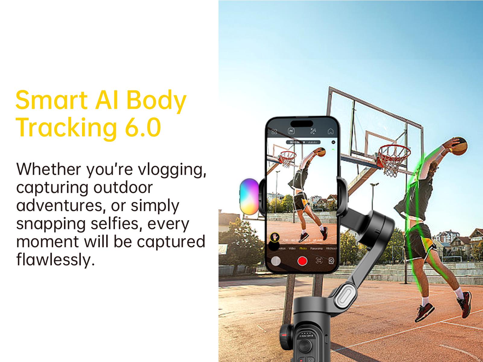 AOCHUAN 3-Axis Gimbal Stabilizer for Smartphone, Gimbal w/RGB Magnetic Fill Light Upgraded Face Tracking Focus Wheel Foldable iPhone Gimbal for iPhone/Android Phone gimbal Vlog Recording Smart XE-3