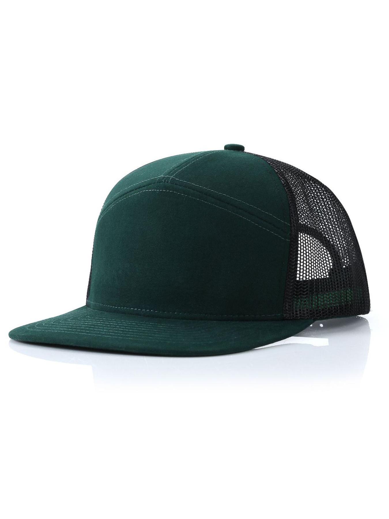 Men's Caps - Flat Brim Mesh Panel Baseball Cap Adjustable Classic Trucker Style Hat - Snap Back Hats for Men Flat Brimmed Cap