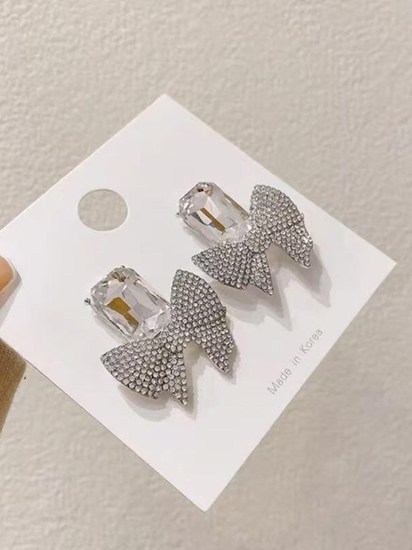 Elegant Bow Rhinestone Earrings, Luxury High-End Bow Earrings, Full Rhinestones Studs, European Style Ear Jewelry for Women