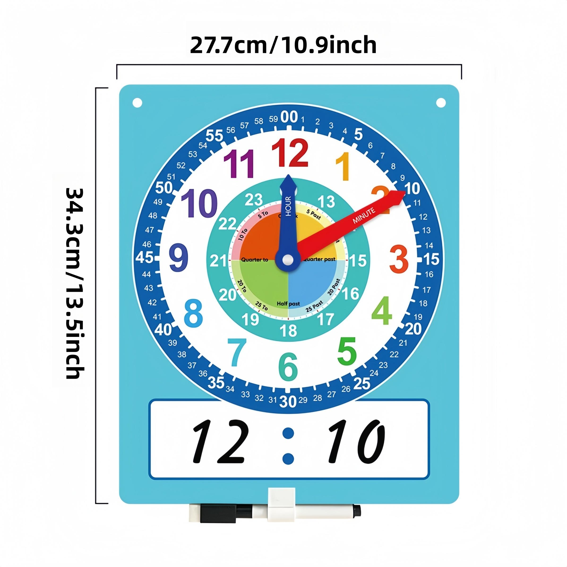 Teaching Clock Teaching Aid, Time Recognition Learning Teacher Tool, Includes Erasable Pen, Suitable for Daily Home Classroom Study, Math Learning Tools, Visual Learning Tools