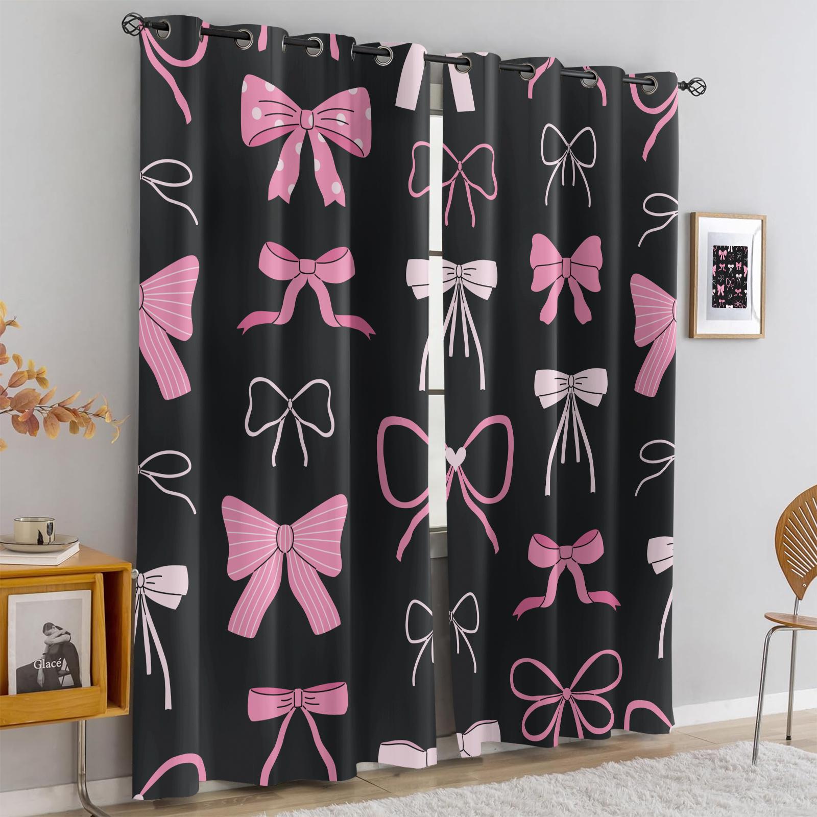 2 Panels Set Cute Coquette Bow Print Blackout Curtains, Y2K Aesthetic Darkening Grommet Window Drapes, Privacy Protection & Light Blocking, Perfect for Bedroom, Living Room, Dorm & Girls' Room Trendy Home Decor