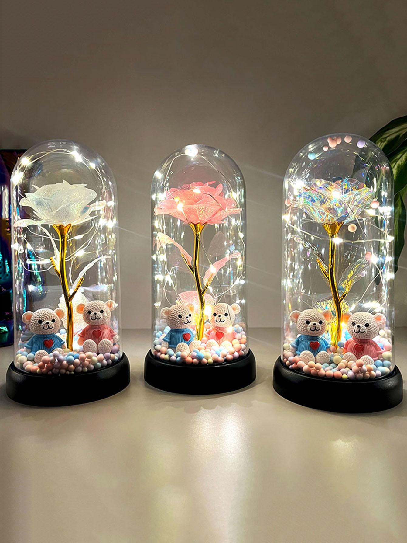 Colorful Light-Up Rose Night Glow Gift with Plastic Cover for Women, Decorative LED Light, Perfect for Valentine's Day, Birthdays and Weddings, Led Home Decor