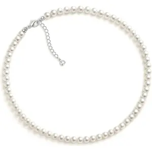 Pearl Necklace 4MM/6MM/8MM Dainty Round Imitation Pearl Choker Necklace Wedding Pearl Necklace Delicate Jewelry for Women Simple Bridesmaid Jewelry Gifts