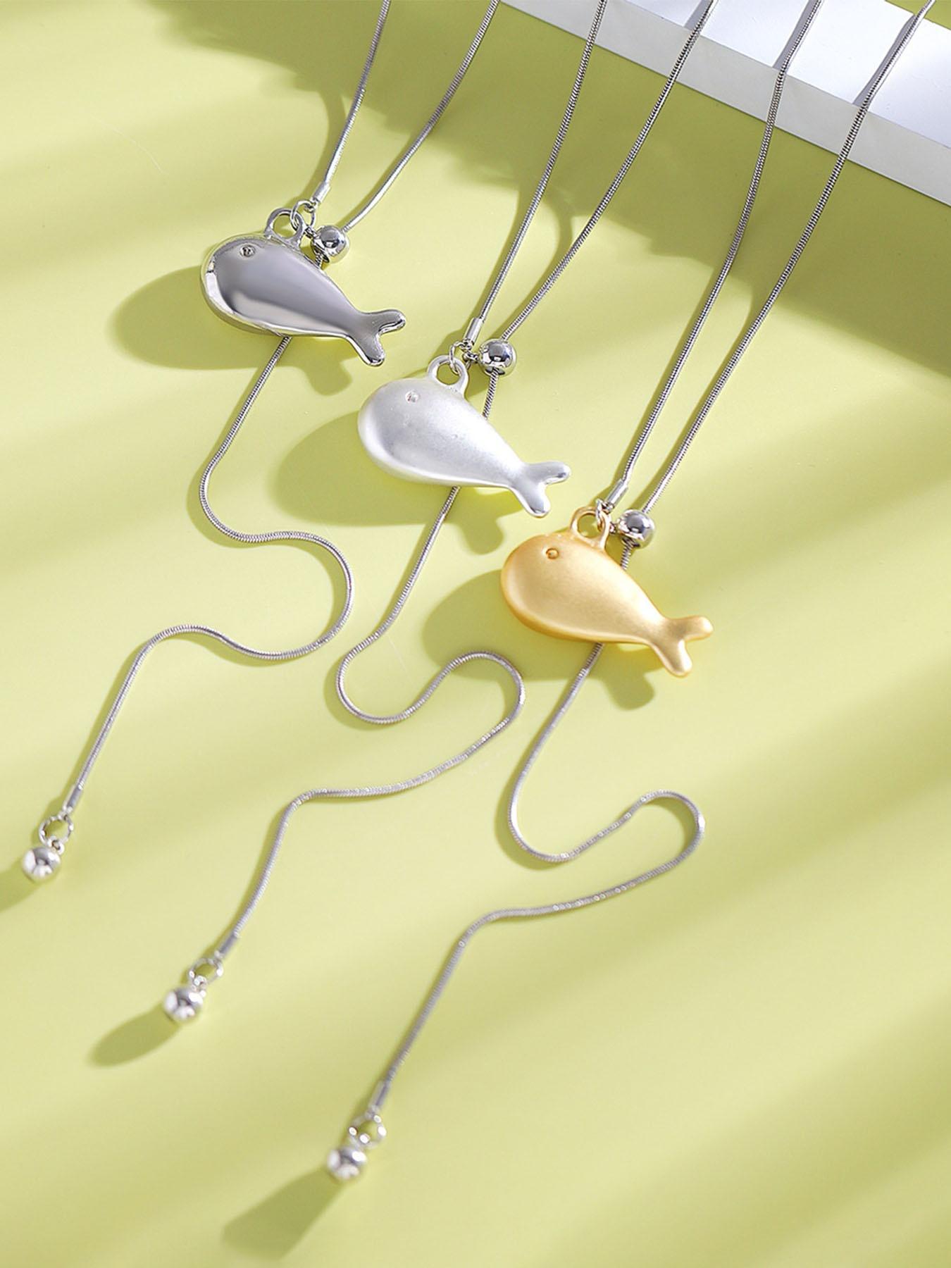 Minimalist Fish Necklace, Trendy Long Chain, Matte Silver Color, Versatile Fashion Accessory, Perfect for Daily Wear, Dates, and More