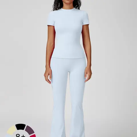 Women's Sporty Two-Piece Set, Yoga Fitness Clothing, Quick-Dry Slim Fit T-Shirt & High Waist Yoga Pants, Soft Skin-Friendly Fabric, All-Season Wear